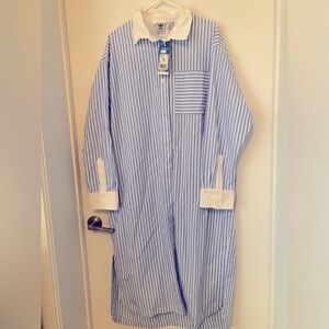 adidas Originals Blue and White Striped Long Sleeve Dress